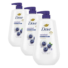 Dove Body Wash Unwind Blueberry & Moon Milk For 24hr Lotion-Soft Skin Moisturizing Skin Cleanser with No Sulfates No Parabens 30.6 oz (Pack of 3)