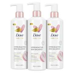 Dove Body Love Body Cleanser Reaction-Prone Skin 3 Count Hyper-Reactive Skin Balance for Ultra-Sensitive Fragrance Free Body Wash with Only 12 Ingredients 17.5 oz