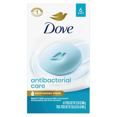 Dove Antibacterial Care Beauty Bar Soap 6 Count, Moisturizing Cleanser, 3.75 oz I Antibacterial beauty bar with ¼ moisturizing cream that removes 99% of bacteria while protecting skin from dryness