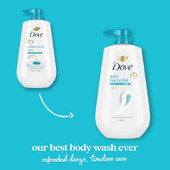 Dove 24hr Lotion Antibacterial Body Wash with Pump, 30.6 oz | Eliminates 99% of bacteria while helping protect skin from dryness and leaving skin soft