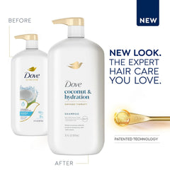 Dove Shampoo Coconut & Hydration Pack of 4 For Dry Hair Shampoo with Oil Blend of Coconut, Jojoba & Sweet Almond 31 oz