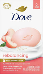 Dove Beauty Bar Soap Rebalancing White Peach & Rice Milk 6 Count for a Nourished and Moisturized Skin, with ¼ Moisturizing Cream Plant-Based Formula, 3.75 oz (Pack of 12)