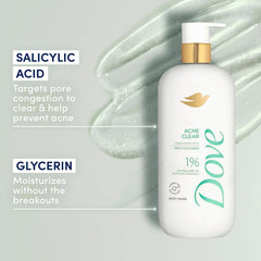 Dove Body Wash Acne Clear Clears & helps prevent acne 1% clearing salicylic acid-acne treatment 18.5 Fl oz (Pack of 4)