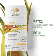 Dove Care by Plants Deodorant Stick for long-lasting deodorant protection Lemongrass aluminum free deodorant 2.6 oz 3 Count
