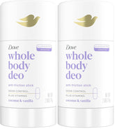 Dove Whole Body Deo Aluminum Free Anti-Friction Deodorant Stick Coconut + Vanilla for All Day Odor Control 2.6 oz,(Pack of 2)