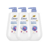 Dove Body Wash with Pump 3 Count Anti-Stress Blue Chamomile & Oat Milk, for 24hr Lotion-Soft Skin Moisturizing Skin Cleanser with No Sulfates No Parabens