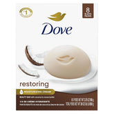 Dove Restoring Beauty Bar Soap 8 Count, Coconut & Cocoa Butter, 3.75 oz I Moisturizing beauty bar with coconut and cocoa butter for soft, nourished skin