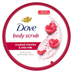 Dove Exfoliating Body Polish Crushed Cherries & Chia Milk Skin Care for Revitalized Skin Formulated with 1/4 Moisturizing Cream 10.5 oz