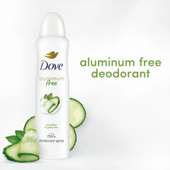 Dove Aluminum Free Deodorant Spray for Women 3 Count Cucumber & Green Tea 72 hour odor protection 4 oz