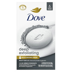 Dove Deep Exfoliating Beauty Bar Soap 6 Count, Charcoal Powder, 3.75 oz I Exfoliating beauty bar with charcoal powder and glycerin for softer, smoother skin