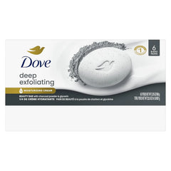 Dove Deep Exfoliating Beauty Bar Soap 6 Count, Charcoal Powder, 3.75 oz I Exfoliating beauty bar with charcoal powder and glycerin for softer, smoother skin