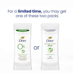 Dove Aluminum Free Deodorant for Women Cucumber and Green Tea 72 hour odor protection 2.6 oz
