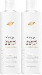 Dove Shampoo Argan Oil & Repair for Fine Hair with Bio-Protein Care Technology and Argan Oil Blend 12 Fl Oz,(Pack of 2)