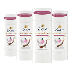 Dove Advanced Care Antiperspirant Deodorant Stick Caring Coconut 4 ct for helping your skin barrier repair after shaving 72-hour odor control and sweat protection with Pro-Ceramide Technology 2.6 oz