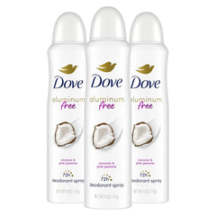 Dove Aluminum Free Deodorant Spray for Women 3 Count Coconut & Pink Jasmine 72 hour odor protection 4oz