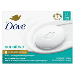 Dove Beauty Bar More Moisturizing Than Bar Soap for Softer Skin, Fragrance-Free, Hypoallergenic, Sensitive Skin with Gentle Cleanser 3.75 oz 14 Bars