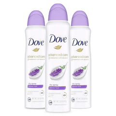 Dove Advanced Care Antiperspirant Deodorant Dry Spray 48 Hours of Sweat and Odor Protection Lavender Fresh Antiperspirant Spray With ¼ Moisturizers and 0% Alcohol, 3.8 Ounce (Pack of 3)