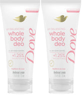 Dove Whole Body Deodorant Aluminum Free pH Balancing Cream Raspberry & Rose for 72h Odor Control 2.5 Oz,(Pack of 2)