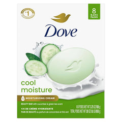 Dove Cool Moisture Beauty Bar Soap 8 Count, Refreshing Cleanser, 3.75 oz I Moisturizing beauty bar with cucumber and green tea scent for refreshed, soft skin