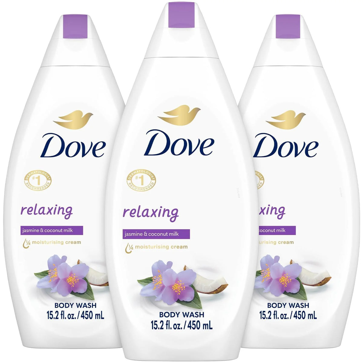 Dove Body Wash Relaxing 3-Pack – Jasmine & Coconut Milk for Softer, Smoother Skin, 15.2 Oz Ea