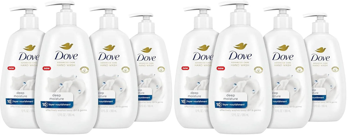 Dove Advanced Care Hand Wash Deep Moisture for Soft,Smooth Skin,More Moisturizers than the Leading Ordinary Hand Soap,12 oz,(Pack of 8)