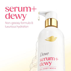 Dove Serum+ Shower Oil Body Wash Dewy, Coconut & Geranium Oil, 15.3 fl oz I Hydrating shower oil body wash with glycerin serum for soft, dewy skin without greasy residue