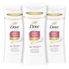 Dove Even Tone Antiperspirant Deodorant Stick Peach Blossom & Rice Milk 3 Count 2.6 oz