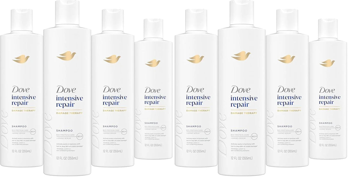 Dove Shampoo Intensive Repair for Damaged Hair with Bio-Protein Care Technology and Amino Serum 12 Fl Oz,(Pack of 8)