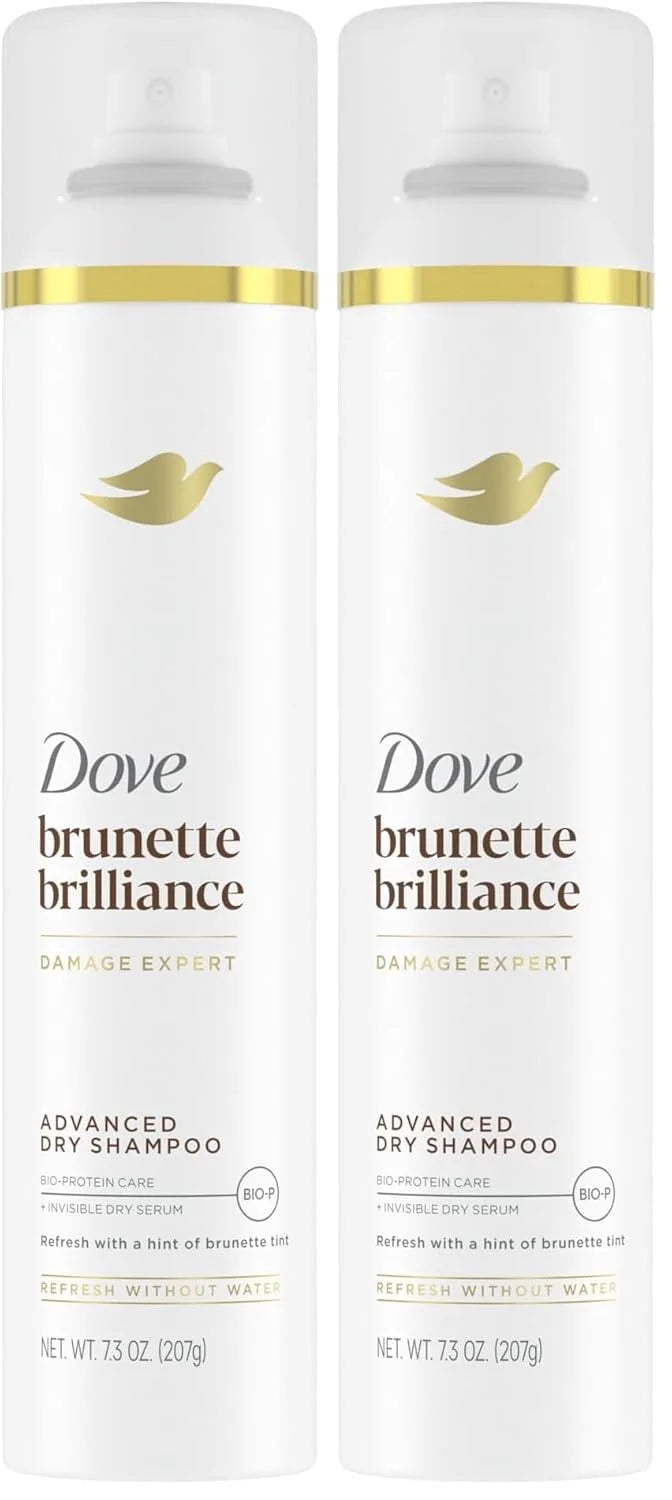 Dove Advanced Dry Shampoo Brunette Brillance Refresh & Revive Hair Without Water Refresh Hair with a Hint of Brunette Tint 7.3 oz (Pack of 2)