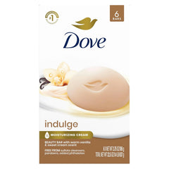 Dove Indulge Beauty Bar Soap 6 Count, Warm Vanilla & Sweet Cream, 3.75 oz I Indulgent beauty bar with Warm Vanilla and Sweet Cream for soft, smooth and healthy-looking skin