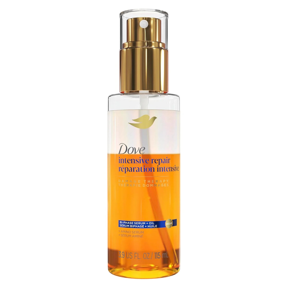 Dove Damage Therapy Intensive Repair with Amino Serum Bi-Phase Serum + Oil Hair Spray for Shine, Frizz Control, and Split Ends 3.9 oz