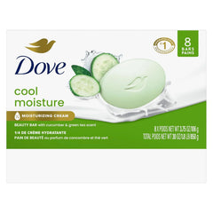 Dove Beauty Bar Soap Cool Moisture Cucumber & Green Tea Scent,for Refreshed Skin,Leaves Skin Refreshed 3.75 oz,(Pack of 16)