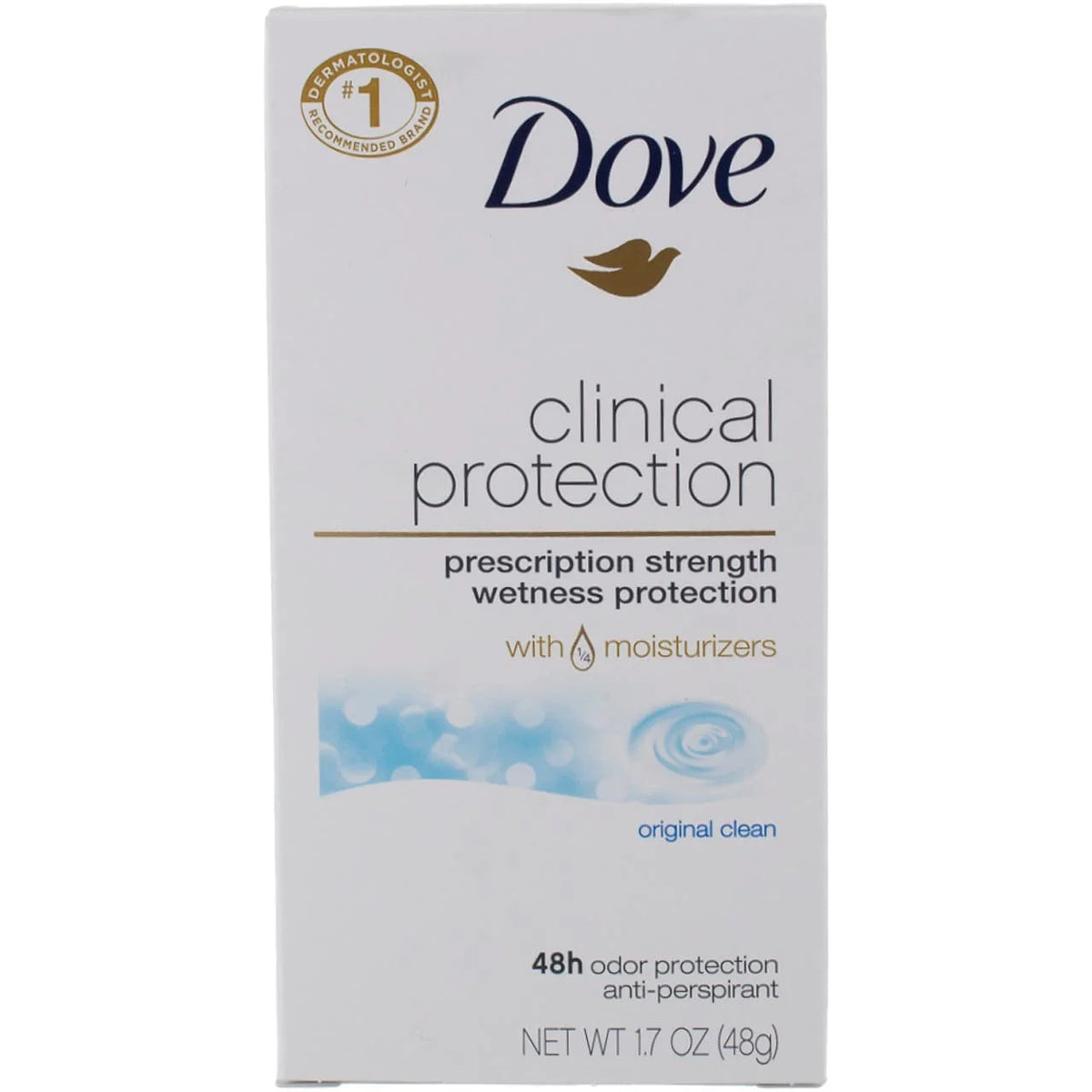 Dove Deodorant for Women, Clinical Protection Antiperspirant, Original Clean 6-Pack – Prescription Strength Wetness Protection with ¼ Moisturizers, 1.7 Oz Ea