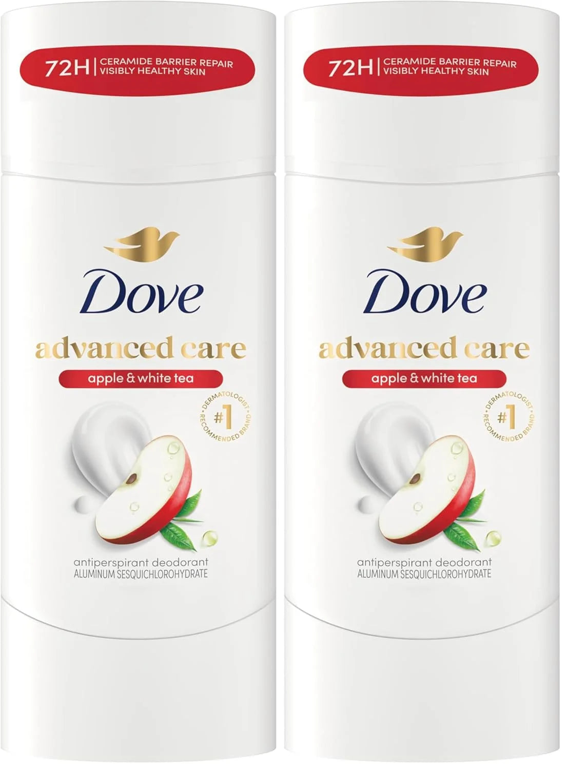 Dove Advanced Care Antiperspirant Deodorant Stick to Help Repair Skin Barrier After Shaving, Apple & White Tea with 72-hour Sweat & Odor Protection, 2.6 oz (Pack of 2)