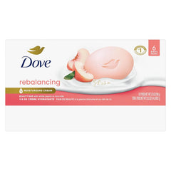Dove Beauty Bar Soap Rebalancing White Peach & Rice Milk 6 Count for a Nourished and Moisturized Skin, with ¼ Moisturizing Cream Plant-Based Formula, 3.75 oz (Pack of 12)