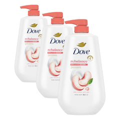 Dove Body Wash Rebalance White Peach & Rice Milk For 24hr Lotion-Soft Skin Moisturizing Skin Cleanser with No Sulfates No Parabens 30.6 oz (Pack of 3)
