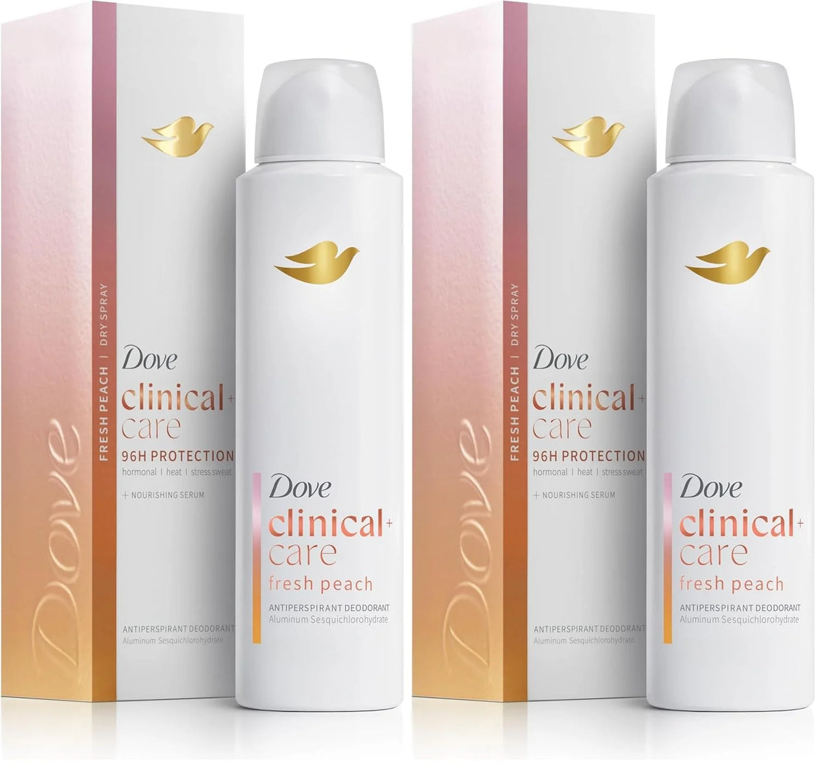 Dove Clinical + Care Antiperspirant Deodorant Dry Spray for Women Fresh Peach with Nourishing Serum 3.8 oz (Pack of 2)