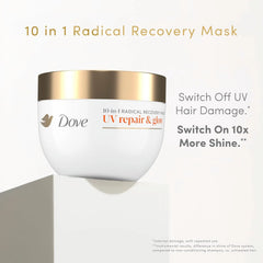 Dove Radical Recovery 10-in-1 Hair Mask 1ct UV Repair & Glow Deep recovery from 99% of UV hair damage with Melting Lumi-Beads 9.2 oz