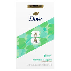 Dove FIFA Beauty Bar Soap 6 Count, Palo Santo & Sage Oil, 3.75 oz I Limited edition moisturizing beauty bar with Palo Santo and Sage Oil for soft, smooth skin