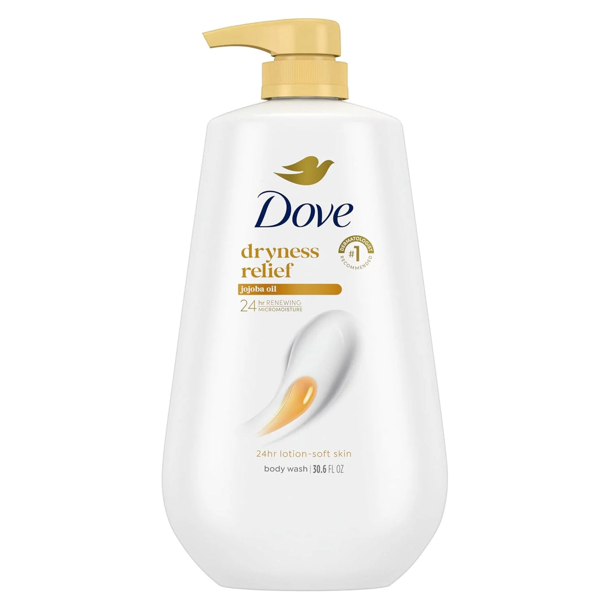 Dove 24hr Lotion Body Wash Dryness Relief with Jojoba Oil, 30.6 oz | Moisturizing body wash with MicroMoisture for dry skin