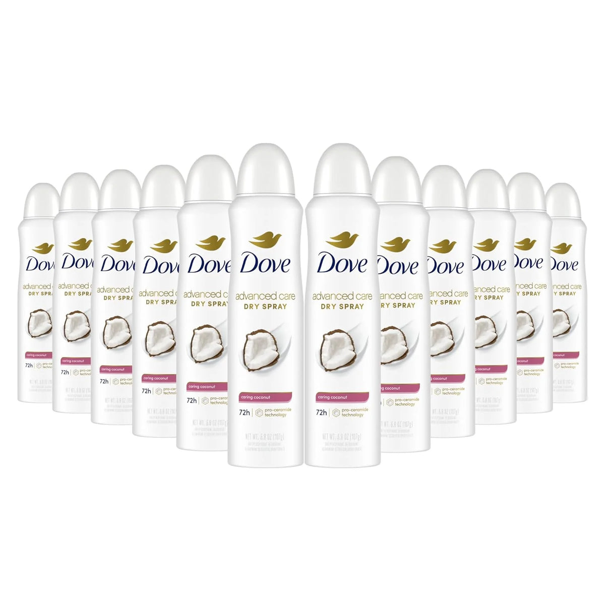 Dove Advanced Care Antiperspirant Deo Dry Spray Caring Coconut Pack of 12 to help your skin barrier repair after shaving 72h odor controlandall-day sweat protection for soft resilient underarms 3.8oz