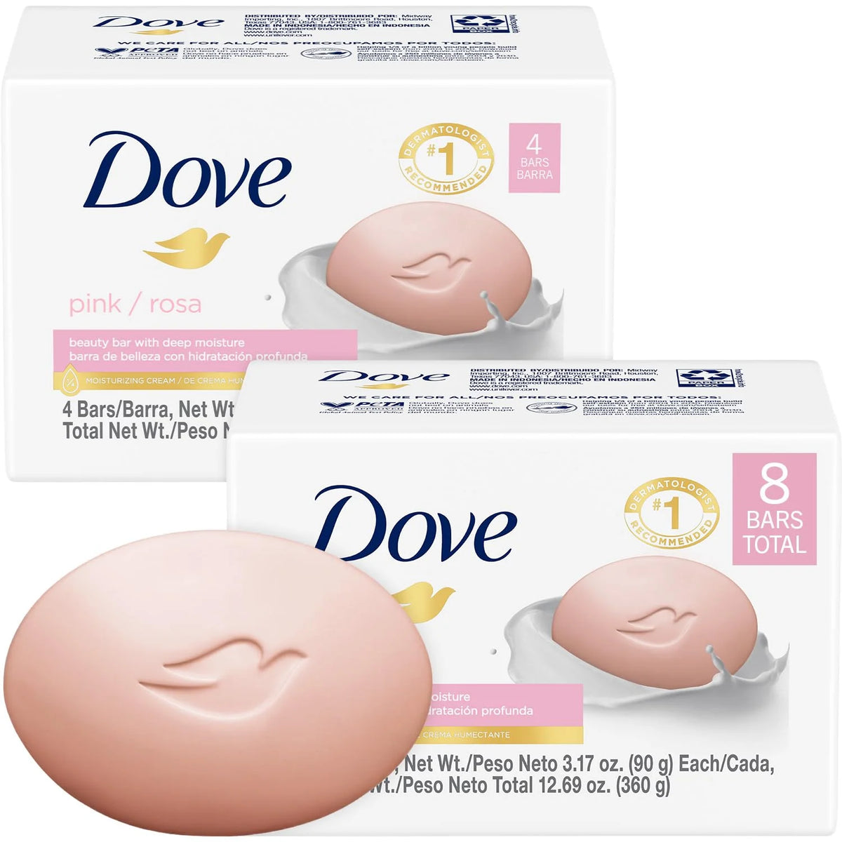 Dove Soap, Pink Beauty Bar 2-Pack – 3-in-1 Moisturizing Face, Body & Hand Soap, 3.17 Oz Ea
