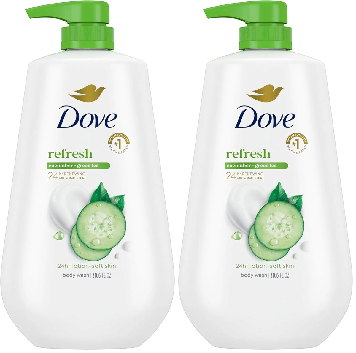 Dove 24hr Lotion Body Wash Refresh Cucumber & Green Tea, 30.6 oz | Hydrating body wash with MicroMoisture and a refreshing spa-inspired scent (Pack of 2)