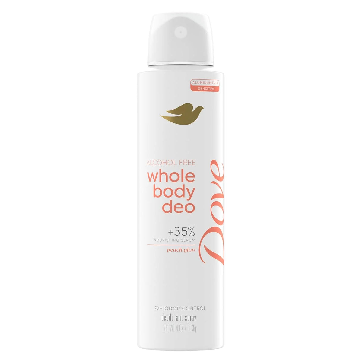 Dove Whole Body Deodorant Spray for Women, Alcohol Free, Scent: Peach Glow, 4 oz