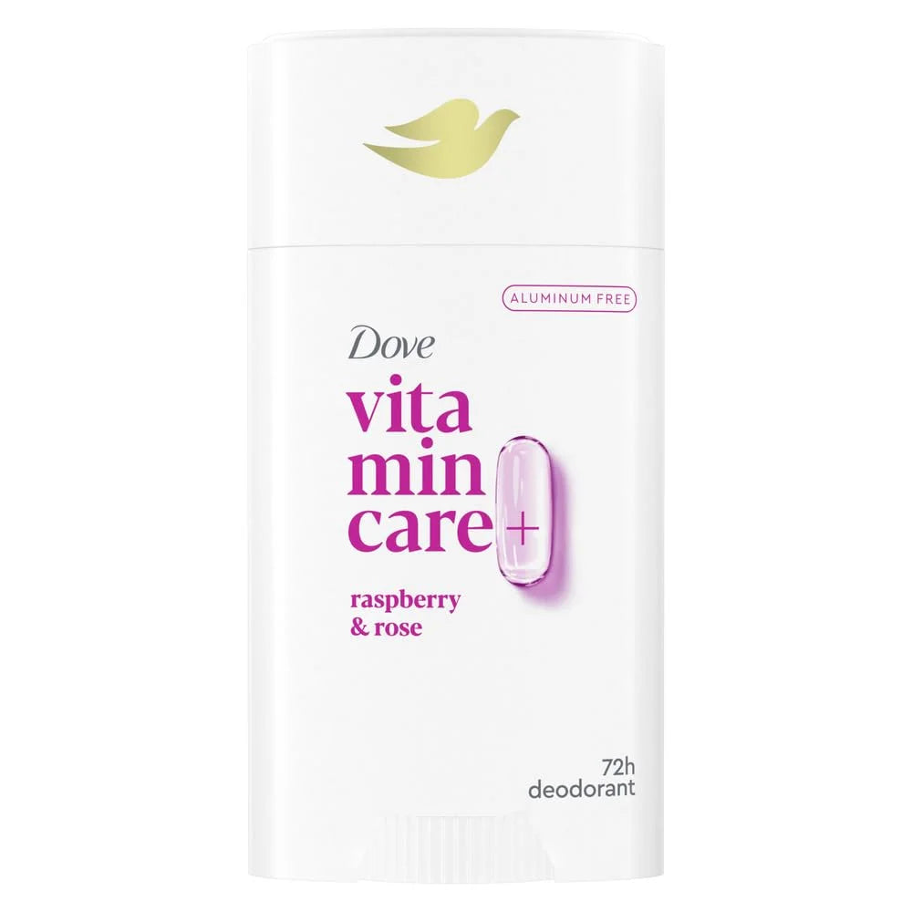 Dove VitaminCare+ Aluminum Free Deodorant Stick for 72H Odor Protection Raspberry & Rose Breathable Deodorant for Women 2.6 oz