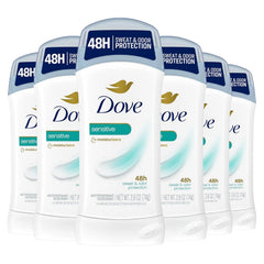 Dove Invisible Solid Antiperspirant Deodorant Stick for Women, 6 Count, Sensitive, for All Day Underarm Sweat & Odor Protection 2.6 oz
