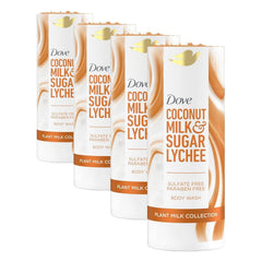 Dove Plant Milk Cleansing Body Wash Coconut & Lychee for Moisturized Skin Gentle Cleanser, No Sulfate Cleansers or Parabens, 98% Biodegradable 17.5 fl oz (Pack of 4)