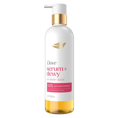 Dove Serum+ Shower Oil Body Wash Dewy, Coconut & Geranium Oil, 15.3 fl oz I Hydrating shower oil body wash with glycerin serum for soft, dewy skin without greasy residue