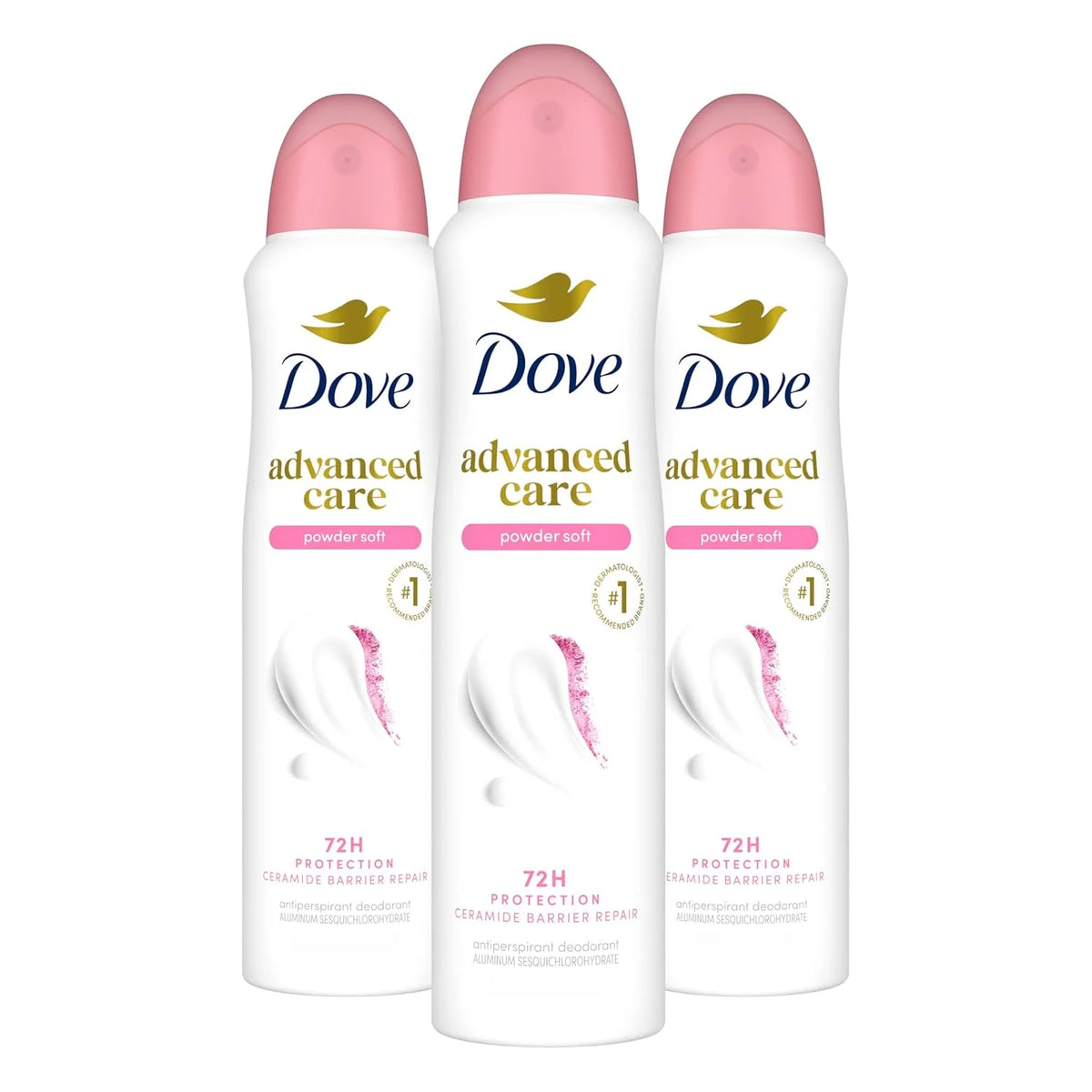 Dove Advanced Care Antiperspirant Deodorant Spray Powder Soft 3 Count to help skin barrier repair after shaving 72 hour antiperspirant deodorant for soft underarms with boosted ceramide levels 3.8 oz