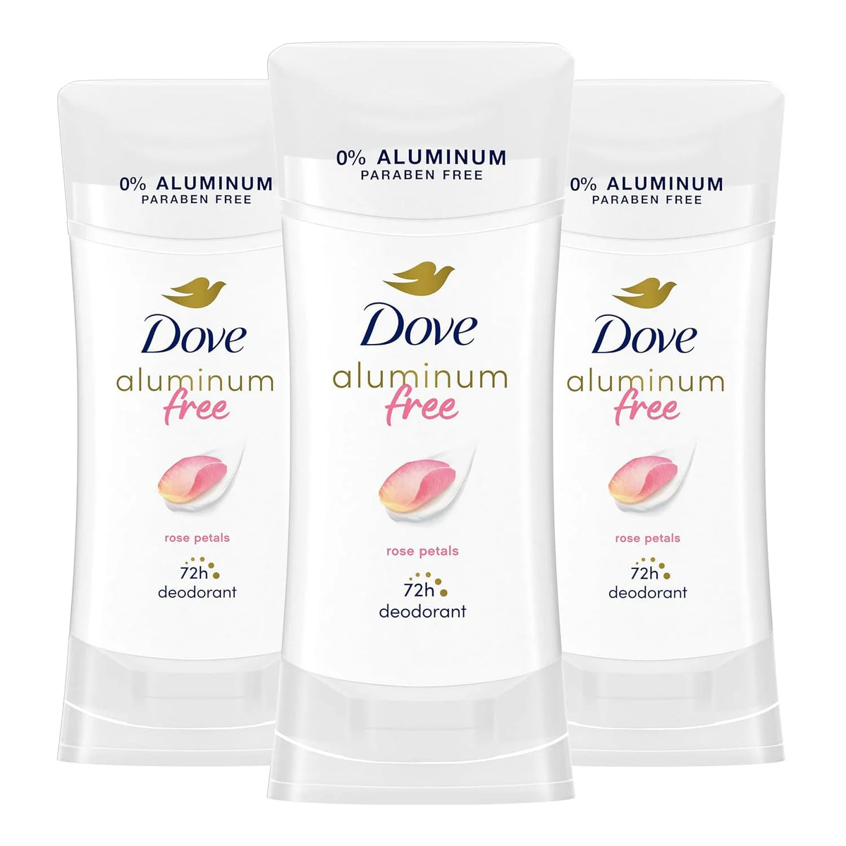 Dove Aluminum Free Deodorant for Women 3 Count Rose Petals 72 hour odor protection 2.6 oz